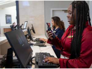 hospitality worker using radios