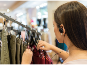 retail worker using earpiece